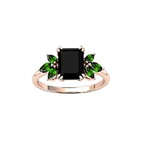 Art Deco Black Onyx 1.00 CT Engagement Ring For Women Emerald Cut Black Onyx Wedding Ring Rose Gold Black Onyx Bridal Ring Antique Anniversary Ring