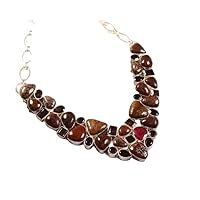 925 Sterling Silver Pretty Brown With Red Jasper Wedding Necklace Gift Jewelry