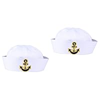 Holibanna 2 Pcs Stage Show Props Cuffed White Navy Sailor Hat Pilot Costume for Kids Costumes for Adults Adult