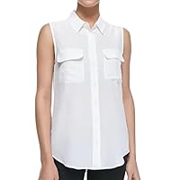 Equipment Camila Shirt Womens White Sleeveless Linen Button-Up Top - Large