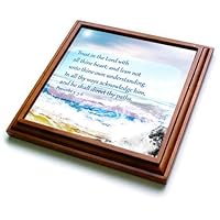3dRose Dream Essence Designs-Bible Quotes - Proverbs 3 vs 5 Bible Scripture Over Pastel Ocean Scene. Digital Art - 8x8 Trivet with 6x6 Ceramic Tile (trv_324480_1)