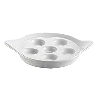 CAC China Porcelain Round Escargot Dish with 2 Handles, 8-1/2 by 1-1/4-Inch, Super White, Box of 36
