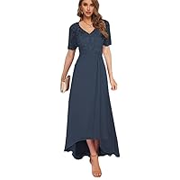 Mother of The Bride Dresses Lace V-Neck Mother of The Groom Dresses Tea Length Wedding Guest Dress Hi-lo Chiffon