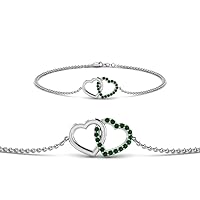 Choose Your Gemstone 925 Sterling Green Emerald Heart Interlocked Diamond Bracelet prong setting Jewellery Wedding Gift for Women Girls Ladies Length 6.5 Inch to 8 Inch