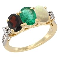 14K Yellow Gold Natural Garnet, Emerald & Opal Ring 3-Stone 7x5 mm Oval Diamond Accent, Sizes 5-10