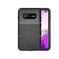 Love Mei for Samsung Galaxy S10 Plus,Outdoor Sports Heavy Duty Waterproof Shockproof Dust/Dirt Proof Aluminum Metal+Silicone+Tempered Glass Case Cover for Samsung Galaxy S10 Plus 6.4'' (Black)