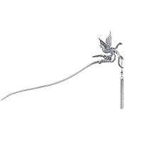 S925 Silver Hairpin with Middle Ancient Style Phoenix Silver Hairpin Step Shake Hanfu Headpiece
