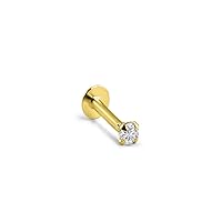 14k Solid Yellow Gold Threadless Push Pin Nose Ring Stud 1.5mm, 2mm, 2.5mm or 3mm Clear CZ 18G, 16G