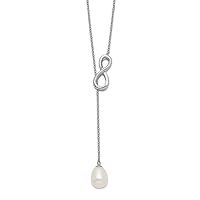 925 Sterling Silver Rhod Plat 7 8mm Rice Freshwater Cultured Pearl Infinity Lariat Necklace 24 Inch Jewelry for Women