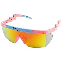 ShadyVEU Semi Rimless Neon Rainbow Sunglasses Mirrored Lens UV Protection 80s Retro Rave Shades Crooked ZigZag Bolt Arm