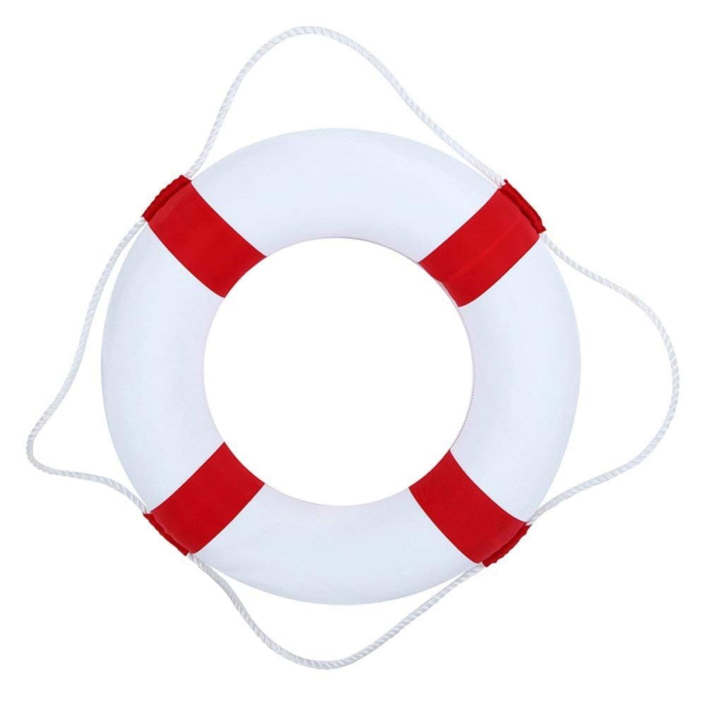 Life Preserver Ring, 52cm/20inch Solid Foam Life Buoy with Perimeter Rope Surround, Swim Foam Ring for Adults Big Kids