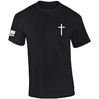 Mens Christian Shirt Faith Cross Crest American Flag Sleeve T-Shirt Graphic Tee