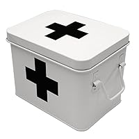 Lassos Boutique Retro Enameled First Aid Box for Medicine Storage and Home Decor with Lid and Removable Tray, White