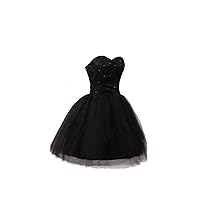 Sweetheart Black Beaded Lace Short Tulle Lace up Prom Dress