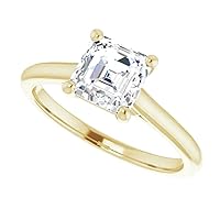 925 Silver,10K/14K/18K Solid Yellow Gold Handmade Engagement Ring 1.0 CT Asscher Cut Moissanite Diamond Solitaire Wedding/Gorgeous Gift for Women/Her Bridal Ring