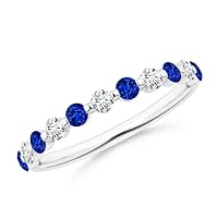 Blue Sapphire CZ Diamond Half Eternity Band Ring 925 Sterling Silver September Birthstone Gemstone Jewelry Wedding Engagement Women Birthday Gift