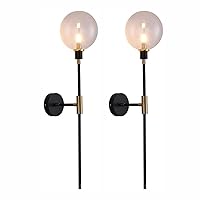 KCO KCOLighting 1-Light Sconces Wall Light Gold Black Modern Wall Mounted Sconce Globe Glass Shade Wall Lamp with Long Arm for Bedroom Hallway (Clear,2 Pack)