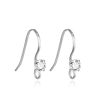 4pcs Adabele Authentic 925 Sterling Silver Cubic Zirconia CZ Earring Hook Dangle 3mm Created Diamond Earwire Tarnish Resistant Rhodium Plated for Earrings Jewelry Making SS470