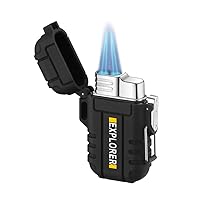 Waterproof Torch Lighter Double Jet Flame Refillable Butane Gas Cigarette Lighter Windproof Lighters Smoking Accessories Gift for Men No Box (Black)