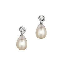 925 Sterling Silver With Rhodium Finish Shiny White Pearl Fancy CZ Cubic Zirconia Simulated Diamond Earrings Jewelry for Women