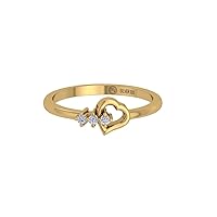0.039ct Diamond Troika Mini Heart Ring in 925 Sterling Silver with Gold Plating April Birthstone Rings Valentine Anniversary Birthday Jewelry Gifts for Women Girls
