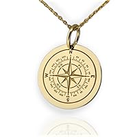 14K Solid Gold Compass Pendant, North Star Compass Necklace
