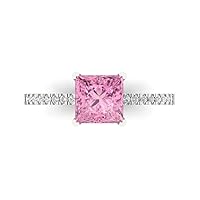 1.63ct Princess Cut Solitaire with Accent Pink Simulated Diamond designer Modern Statement Ring Real Solid 14k White Gold