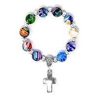 Decade Finger Rosary Ring/Pocket with 10 Murano Glass Beads & Lourdes Prayer Card