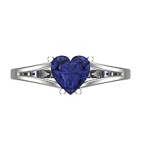Clara Pucci 1.45ct Heart Cut Solitaire split shank Simulated Blue Tanzanite Bridal Designer Wedding Anniversary Ring 14k White Gold