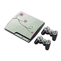Vinyl Decal Skin/stickers Wrap for PS3 Slim Play Station 3 Console and 2 Controllers-Pink Flower in Winter
