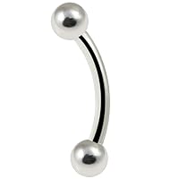 925 Sterling Silver 16 Gauge Internally Thrreaded Curved Barbell with ball - Eyebrow Bar - Silver Tragus Piercing - 925 Sterling Silver Eyebrow Body Piercing Jewelry