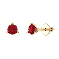 .9ct Round Solitaire Pink Tourmaline Unisex Pair of Stud Martini Earrings 14k Yellow Gold Screw Back conflict free Jewelry