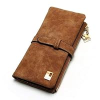Fashion Clutch Women Lady Suede Leather Long Wallet Card Holder Purse Handbag (Choco Brown)