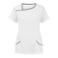 Women's Crewneck Fashion Tops 2024 with Pocket Trendy Short Sleeve Tunic for Evening Wear Casual Loose Sexy Cute Y2K