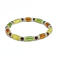 Multi-Color Amber Round, Barrel & Tablet Beads Stretch Bracelet, Genuine Baltic And Caribbean Amber.
