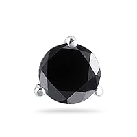 Round Black Diamond Men's Stud Three Prong Earrings AAA Quality in 14K White Gold Available in Small to Large Sizes