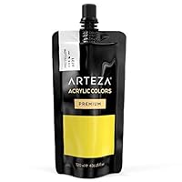 ARTEZA Acrylic Paint Mid Yellow Color (120 ml Pouch, Tube), Rich Pigment, Non Fading, Non Toxic, Single Color Paint for Artists and Hobby Painters