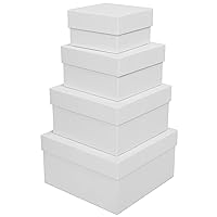 White Gift Boxes for Presents 4 Pack Nesting Gift Boxes with Lids，3.7“-6.4“ Assorted Sizes Square Stackable Boxes for Birthday Wedding Christmas Party Gift Wrapping