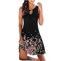 Womens 2024 Summer Dress Floral Print Crewneck Sleeveless Mini Dress Loose Casual Beach Vacation Sundress