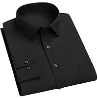 Men' Classic Long Sleeve Basic Dress Shirts Single Patch Pocket Cotton Standardfit Office Shirt