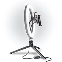 Bower 10'' Tabletop LED Ring Light, Dimmable, 3-Color Mode, 10-Level Brightness, Perfect for Vlogging, Streaming, Social Media, Compatible with Most Smartphones, USB Powered