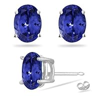 2.16-2.76 Cts of 7.5x5.5 mm Heirloom Quality Oval Tanzanite Stud Earrings in 18K White Gold