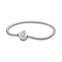 Pandora Moments Sparkling Crown O Pavé Clasp Snake Chain Bracelet - Charm Bracelet for Women - Compatible Moments Charms - Cubic Zirconia - 7.1