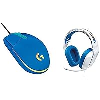 Logitech G203 Wired Gaming Mouse, 8,000 DPI, Rainbow Optical Effect LIGHTSYNC RGB, 6 Programmable Buttons - Blue + Logitech G335 Wired Gaming Headset - White