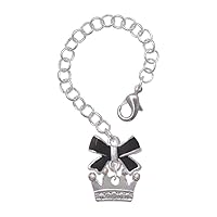 Silvertone Crown with Crystals and Textured Bottom - Black Bow Charm Accessory for Tumblers and Thermal Cups