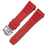 Rubber Silicone Watch Strap for Richard Mille RM011 Series Silicone Tape Accessories Men's Watch Strap 25-20mm (Color : Red, Size : 25mm Black Buckle)