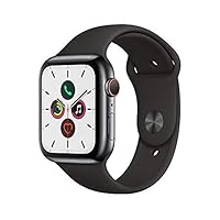 【Refurbished】Apple Watch Series 5 (GPS + Cellular Models) - 44mm Space Black Stainless Steel Case with Black Sport Band - S/M & M/L
