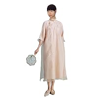 Women's Silk Embroidery Dress Chinese Element Midi Dresses 2725