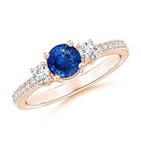 Blue Sapphire CZ Diamond Solitaire with Accents Ring 925 Sterling Silver 18k Rose Gold plated September Birthstone Gemstone Jewelry Wedding Engagement Women Birthday Gift