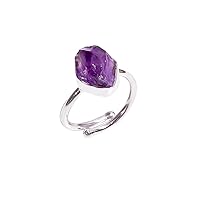 Silver Gemstone Ring For women Sterling Silver 925 Natural Amethyst Raw Gemstone Adjustable Silver Rings RSR6380